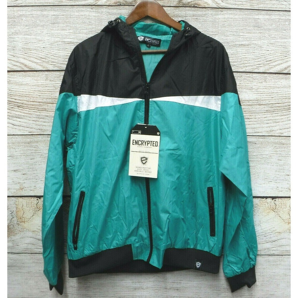 Encrypted Jacket Mens Size Large Green & Black Hooded Jacket New